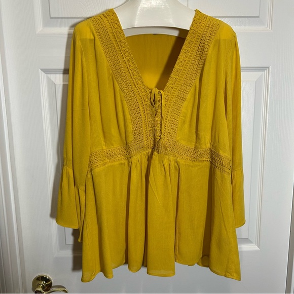 torrid Tops - Torrid Mustard Lace Detail Blouse